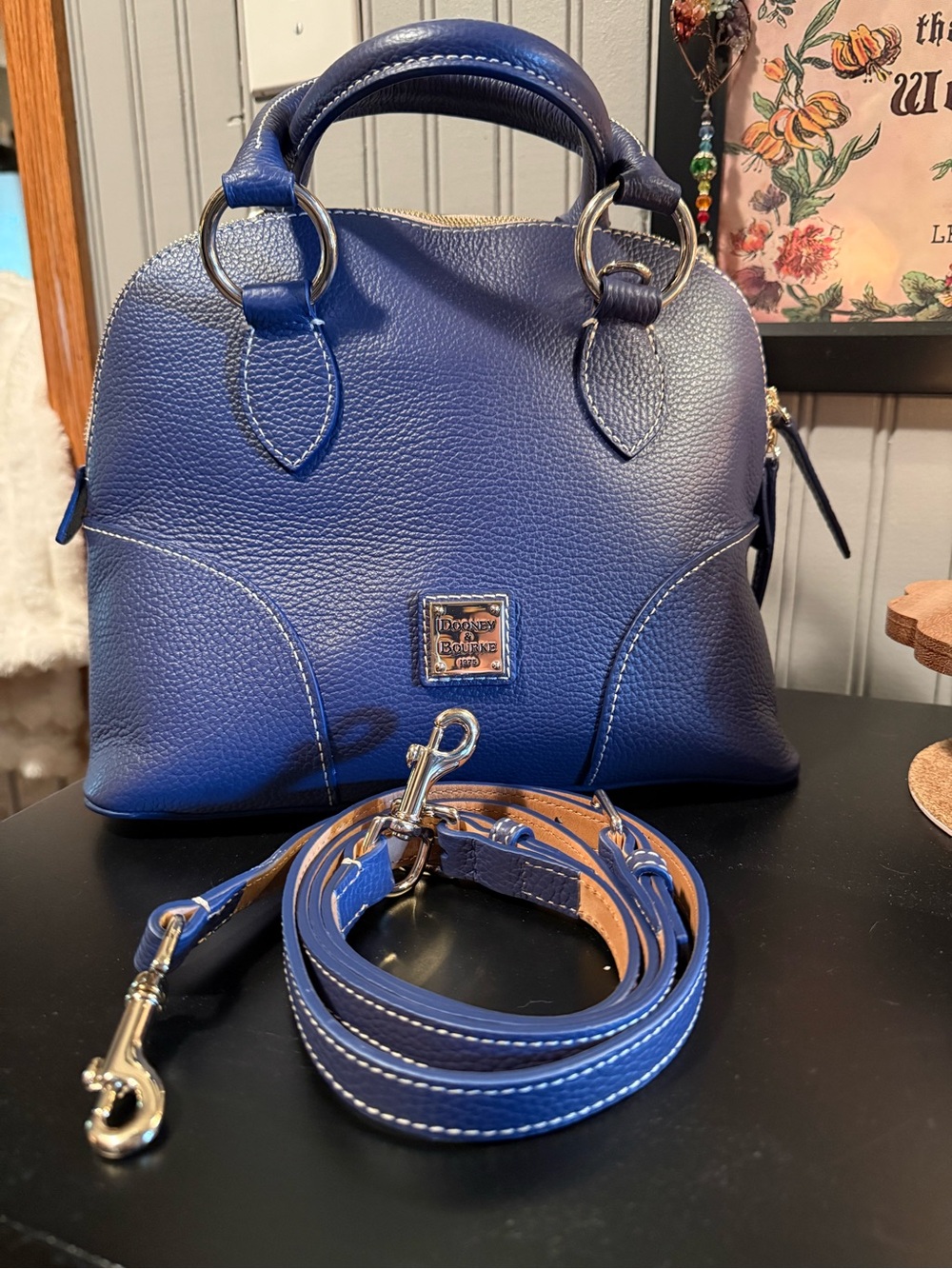 EXCELLENT Dooney & Bourke Lucca Pebbled Leather Satchel with Strap Marine Blue